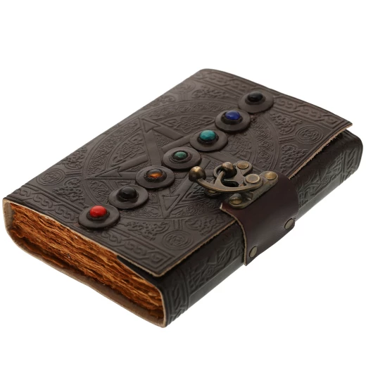 Leather Journal with Embossed Pentacle Seven Stones in a Row